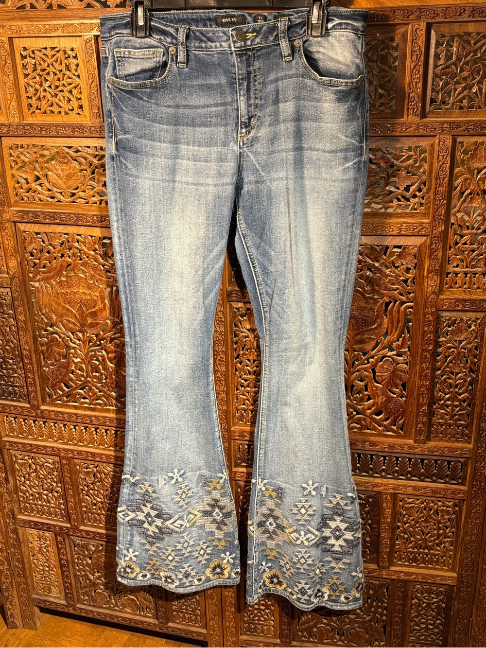 Miss Me Light Blue Embroidered Flare Jeans